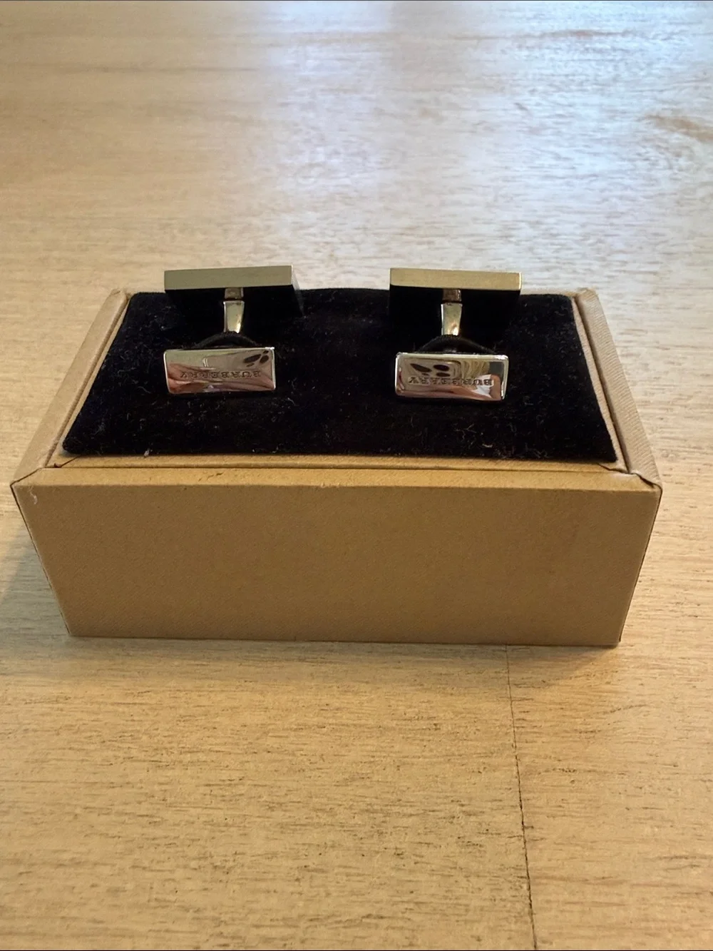 Burberry Black and Silver Rectangular Cufflinks